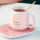 Zestaw Kubek Ceramiczny z Samopodgrzewaniem | Podkładka Grzewcza Indukcyjna | z Łyżeczką i Pokrywką | Utrzymuje Temperaturę 55°C