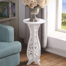 Dekoracyjny stolik w kształcie klepsydry, biały, z PVC - na kawę i doniczki, nowoczesny design