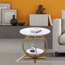 Okrągły stolik kawowy, 2 poziomy - Nowoczesny, elegancki design z efektem marmuru