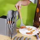 Zestaw 19 Przyborów Kuchennych Silikonowych ze Stojakiem - Drewniane Uchwyty, Odporność 230°C