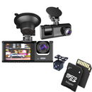 Kamera samochodowa DVR Full HD 1080P z 3 obiektywami + karta 32GB - kąt 170°, Night Vision, G-Sensor