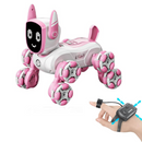 Interaktywny pies robot 2 w 1 z 8 kołami Mecanum, sterowaniem gestami i pilotem, obrót 360, LED i efekty dźwiękowe