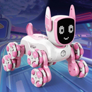 Interaktywny pies robot 2 w 1 z 8 kołami Mecanum, sterowaniem gestami i pilotem, obrót 360, LED i efekty dźwiękowe