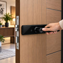 Inteligentny zamek Smart Lock do drzwi, odcisk palca, hasło i karta M1/IC, klawiatura dotykowa, czarny