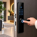 Inteligentny zamek Smart Lock do drzwi, odcisk palca, hasło i karta M1/IC, klawiatura dotykowa, czarny