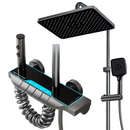 Inteligentny System Prysznicowy 4-w-1 z Wyświetlaczem LED Temperatury, Sterowaniem Termostatycznym, Głowicą Deszczową, Słuchawką Prysznicową 3 Tryby, Kaskadą, Zewnętrznym Bidetem i Obrotem 360