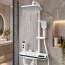Inteligentny Biały System Prysznicowy z Wyświetlaczem LED, Oświetleniem Ambientowym, Sterowaniem Klawiszami Piano, Wielofunkcyjnym Prysznicem i Wyświetlaczem Temperatury