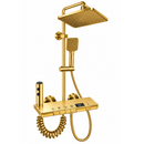 Złoty Termostatyczny System Prysznicowy Integralny z Wyświetlaczem LED Temperatury, 5 Klawiszy Piano, Smukły Design, Deszczownica i Wiele Funkcji