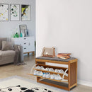 Ławka z szafką na buty 2w1 z bambusa, 2 półki, wygodne tapicerowane siedzisko, drzwi typu rattan, naturalny design, 70 x 24 x 46 cm