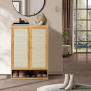 Szafka na buty bambusowa z drzwiami typu rattan, przestronna, organizer na obuwie, nowoczesny design, 94 x 32 x 60 cm