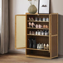 Szafka na buty bambusowa z drzwiami typu rattan, przestronna, organizer na obuwie, nowoczesny design, 94 x 32 x 60 cm
