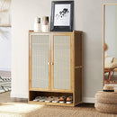 Szafka na buty bambusowa z drzwiami typu rattan, przestronna, organizer na obuwie, nowoczesny design, 94 x 32 x 60 cm