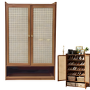 Szafka na buty z drzwiami typu rattan, 6 poziomów przechowywania, przewiewny design, otwarta przestrzeń dolna, 94 x 32 x 60 cm