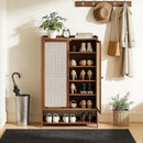 Szafka na buty z drzwiami typu rattan, 6 poziomów przechowywania, przewiewny design, otwarta przestrzeń dolna, 94 x 32 x 60 cm