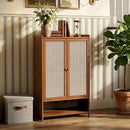Szafka na buty z drzwiami typu rattan, 6 poziomów przechowywania, przewiewny design, otwarta przestrzeń dolna, 94 x 32 x 60 cm