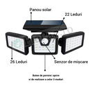 Zestaw: Zewnętrzna Lampa Solarna LED z 3 Głowicami + Czołówka LED z Akumulatorem, Czujnik Ruchu