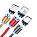 Kabel Ładujący Magnetyczny 3w1 z LED - Lightning, USB-C, Micro USB - Kompatybilny z iPhone/Android