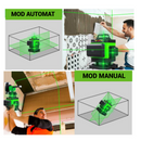 Niwelator Laserowy 4D z 16 Liniami, 4 Wiązki x 360 Stopni, Zielone Linie, Zasięg 25m, Dokładność ± 2mm/10m, Autopoziomowanie, Kąt Prosty, Baterie 2 x 4000 mAh 4.2V, Pilot